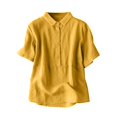 thumbnail image 1 of Women's New Solid Color Lapel Button Short Sleeve Casual Cotton Linen Top, Lightweight and Breathable, Perfect for Spring and Summer, Versatile Daily Wear Shirt for Office, Casual Outings, 1 of 5