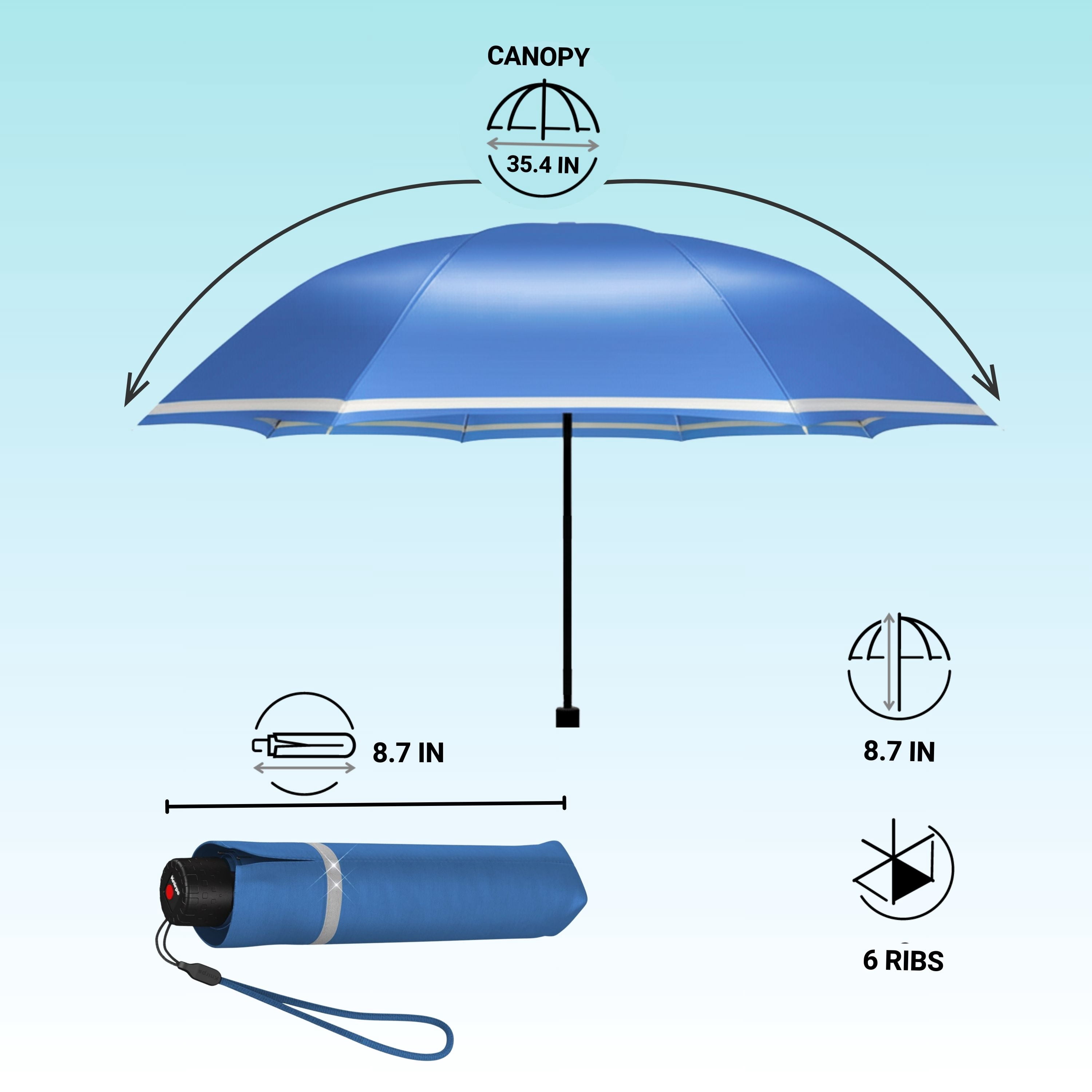 Knirps Surf Rookie Manual Rain Umbrella for Elementary and Middle School Kids – 35.4" Canopy with Reflective Safety Stripe, Lightweight Design, Wind Tunnel Tested, Carrying Case Included