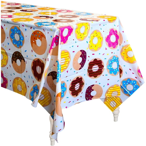 4Pack Donut Party Tablecloth, Rectangular Table Cover for Dining Room Kitchen Decor, Disposable Plastic Picnic TableCover for Kids Birthday, Donut Theme Party Decoration Supplies, 42.5’’ x 71’’