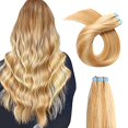 thumbnail image 1 of Tape in Human Hair Extensions Seamless Straight Tape in Hair Extensions 16 inches 20Pcs/Pack Highlighted Piano Color Tape in Extensions #27/613, 1 of 4