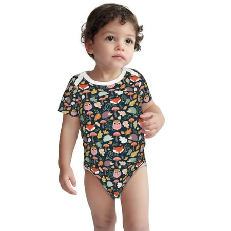 

Fotbe Autumn Fox Owl Pattern Unisex-baby Short-sleeve Bodysuit Short Sleeve Bodysuits One-piece 100% Organic Cotton for Infant Baby Boys Unisex-6 Months