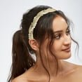thumbnail image 3 of Unique Bargains Rhinestone Pearl Wrap Fabric Headband Faux Pearl Headband Women Hairband Khaki, 3 of 7