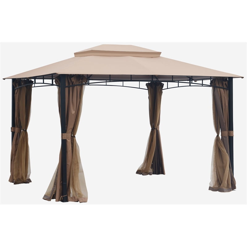 Deluxe Black Metal Steel Frame Gazebo Cream Roof Canopy Garden Marquee Awning 