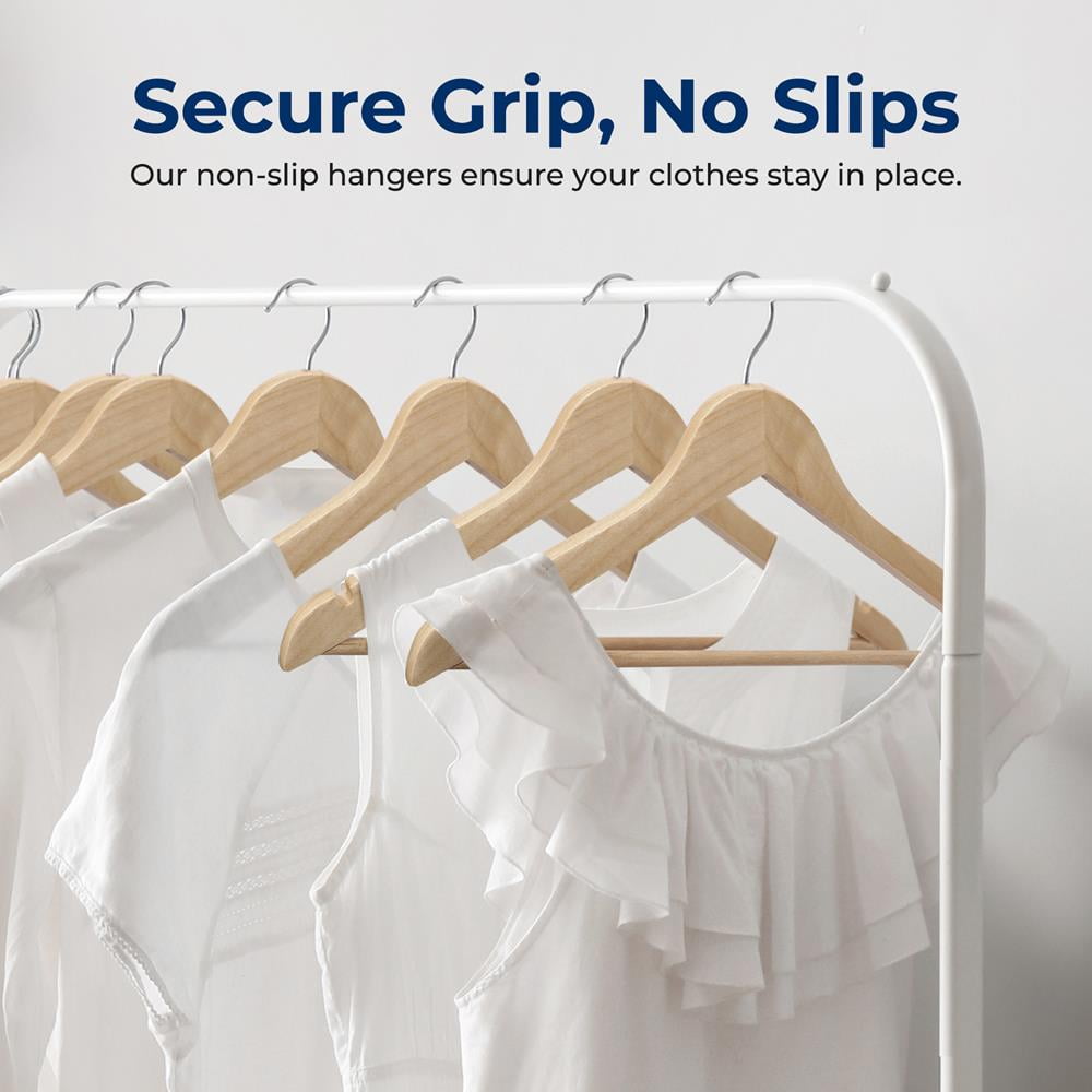 Premium Solid Wooden Hangers - Smooth Finish Space Saving Heavy Duty Suit Clothes Hanger Set w/ 360 Degree Swivel Metal Hook, Precisely Cut Notches, for Coats Jackets Pants Dress (30-Pack)