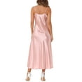 thumbnail image 3 of CURVOSPORT Women's Satin Cami Dress Spaghetti Straps V Neck Elegant Maxi Slip Dresses S Pink, 3 of 6