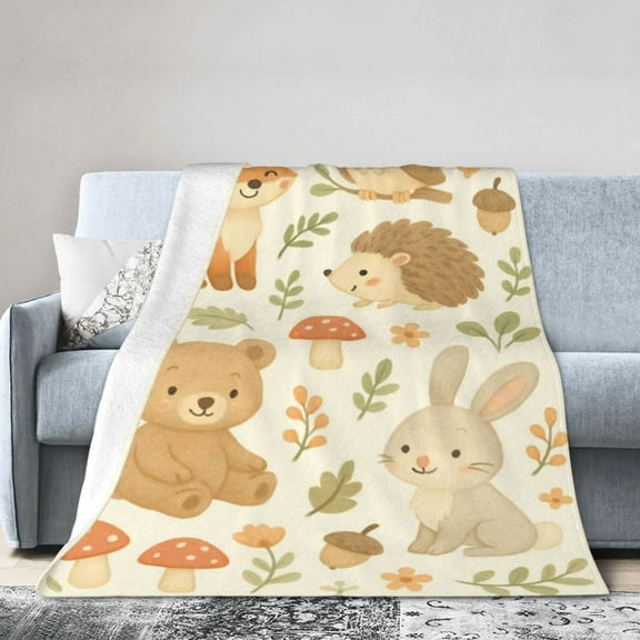Woodland Animal Fleece Blanket Cute Deer Bear Fox and Bird Throw Blankets,Soft Cozy Lightweight, Ideal for Living Room Home Rustic Spring Decor and Kids Women Girls Gifts 50x40