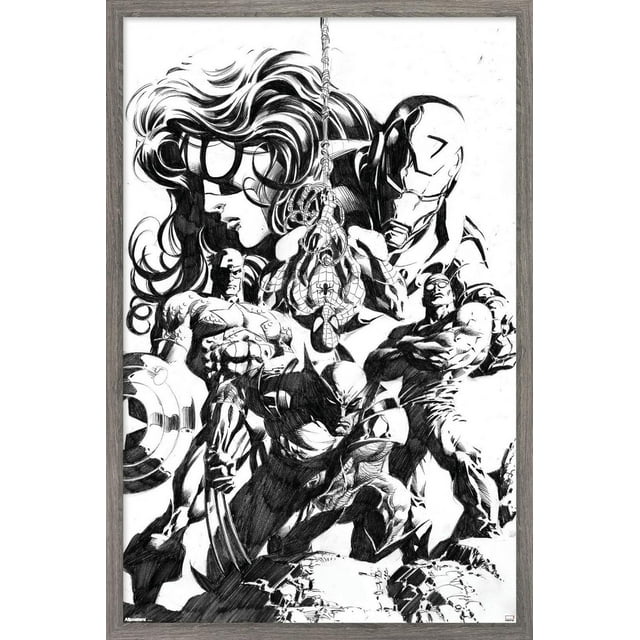 Marvel Sketch - Group Wall Poster, 14.725" x 22.375" Framed