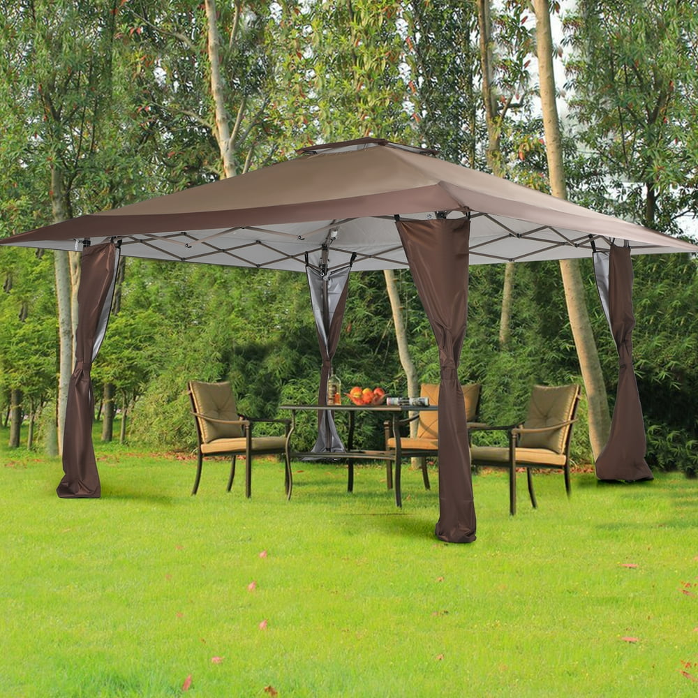 Captiva Designs 13'x13' Outdoor Gazebo Pop up Shade Canopy, Brown