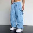 thumbnail image 5 of NIEWTR Men's Baggy Cargo Pants Y2K Trendy Drawstring Parachute Cargo Pants Loose Fit Streetwear Beam Feet Pants with Pockets (M,A01-Sky Blue), 5 of 7