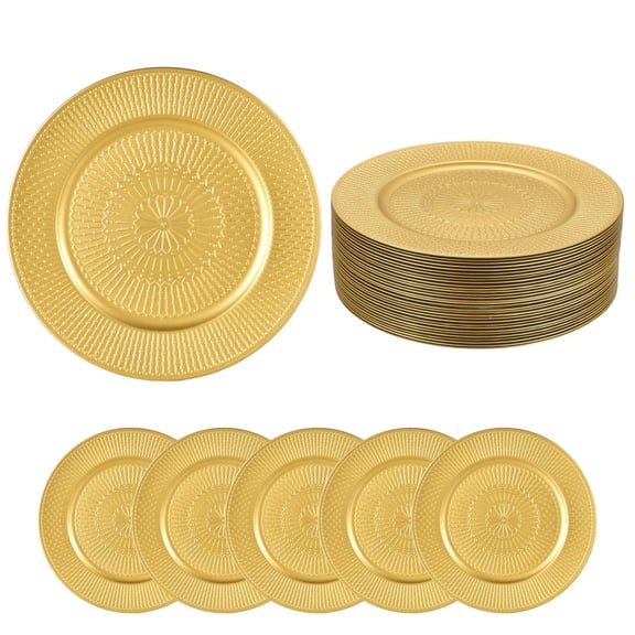 Bulk Gold Charger Plates 50 Pack, 13 Inch Round Reusable Plastic Chargers, Elegant Dinner Plate Covers for Banquets Celebrations(B)