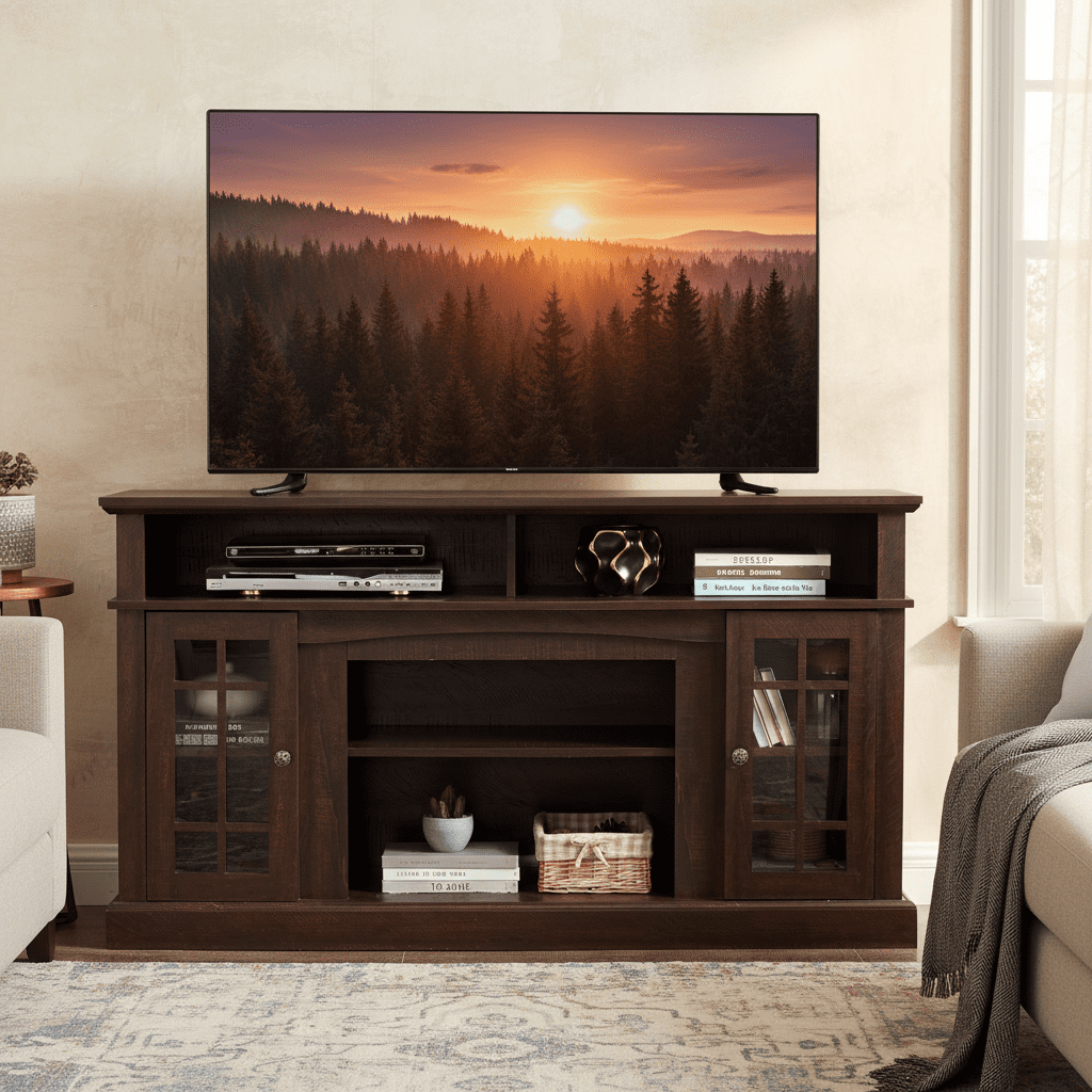 LegaHome Farmhouse TV Stand for 65 Inch TV, Wooden TV Cabinet with Open and Closed Storage Space, Media Console Table Entertainment Center for Living Room, Espresso