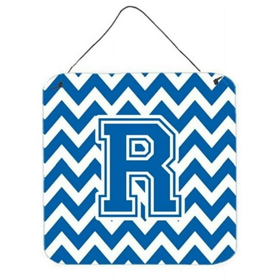 Letter R Chevron Blue & White Wall or Door Hanging Prints, 6 x 0.02 x 6 in.