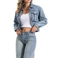 thumbnail image 4 of INSPIRE CHIC Women's Casual Denim Jacket Zip Up Long Sleeves Pockets Crop Jean Jacket XS Washed Blue, 4 of 6