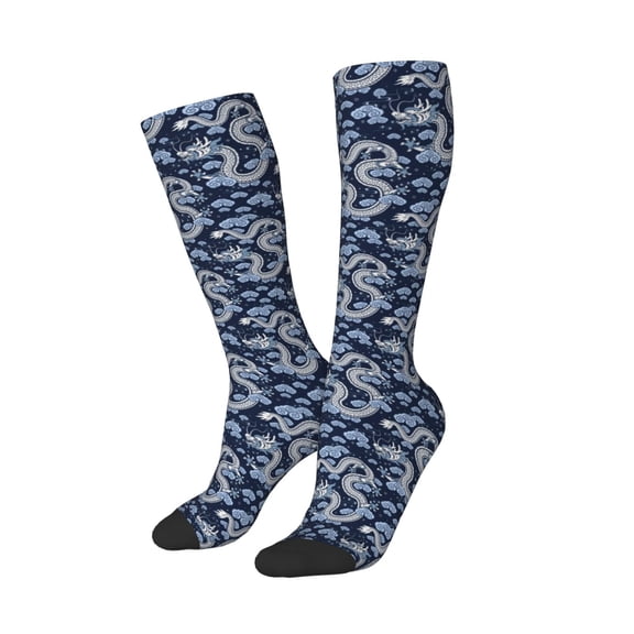 Picia Women Crew Soft Moisture-wicking Socks Dragon Pattern Design Cotton Socks, One Size fit All
