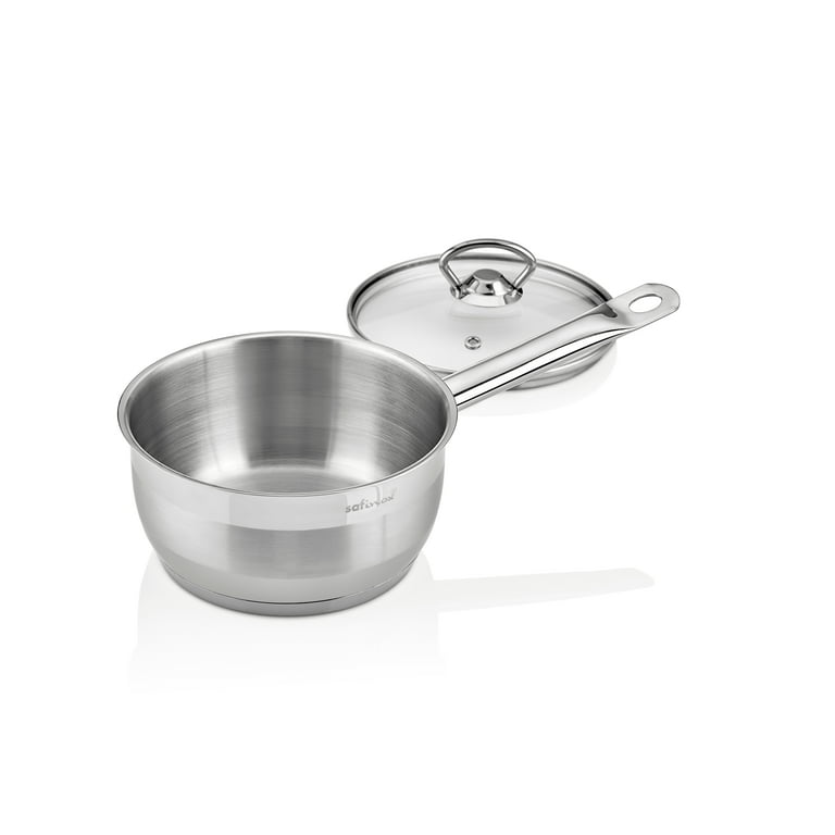 Saflon Stainless Steel Tri-Ply Capsulated Bottom 3 Quart Sauce Pan with Glass Lid, Induction Ready, Oven and Dishwasher Safe
