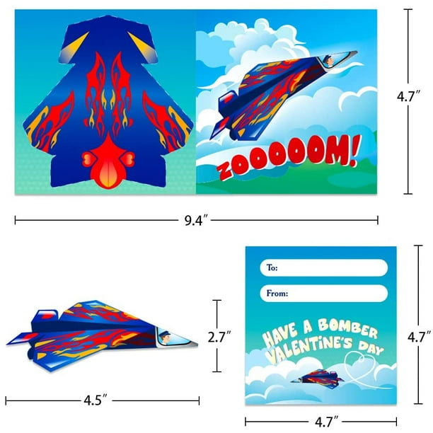  28-Pack Flying Paper Airplanes Valentines Cards for Kids  Classroom with Envelopes I Valentines Day Cards for Kids School I  Valentines Day Gifts for Kids School Origami Paper Airplane Kit 