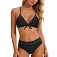 thumbnail image 2 of ClodeEU Women's Halter Neck Bikini Set with Bow ,Comfortable Two Piece Swimsuit Black,Womens Plus XL, 2 of 6