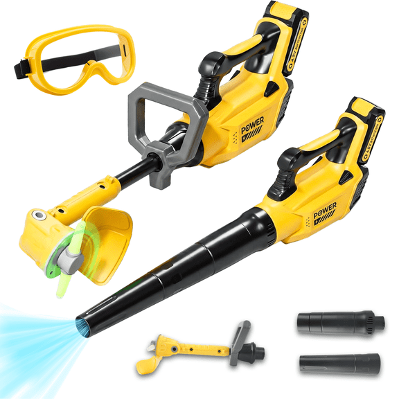 YCFUN 2-in-1 Kids Leaf Blower & Weed Wacker Toy with Sounds & Lights, Real Working Garden Tools with Goggles, Outdoor Toy for Kids Boys Girls Ages 3-8