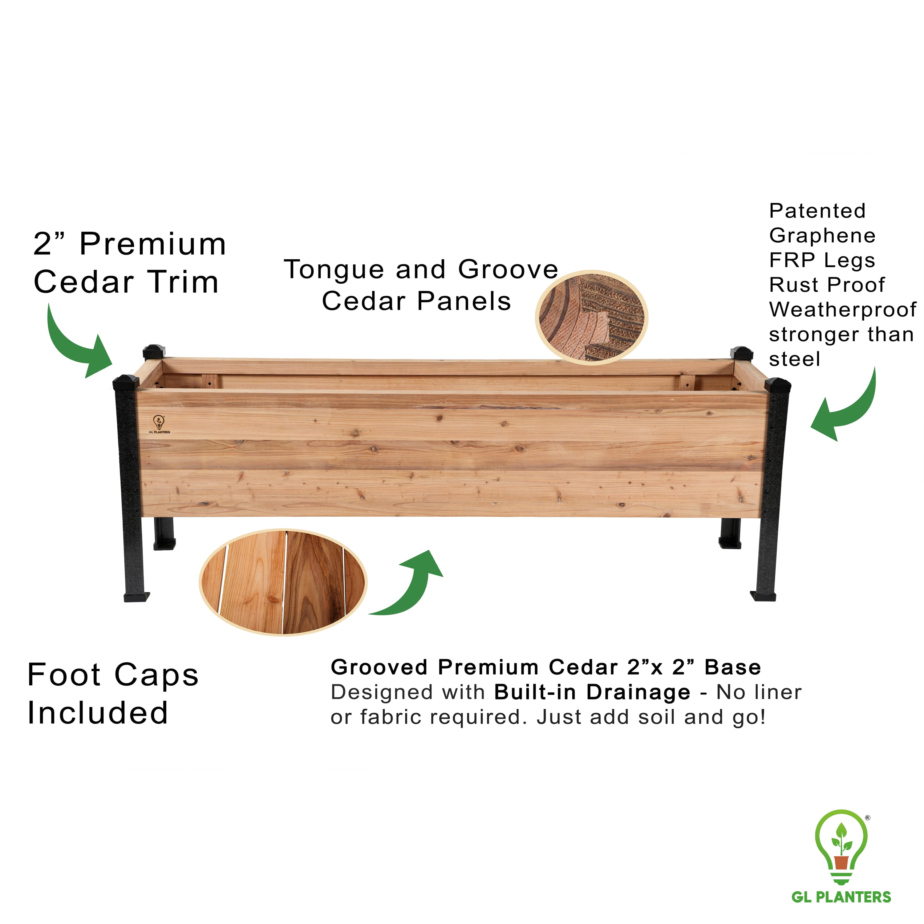 Raised Cedar Garden Planter, Elevated Planter 72"x24"- 30" Height