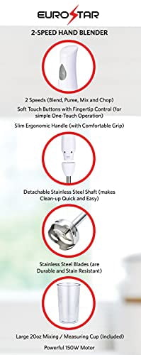 EUROSTAR EH442W 2-Speed Hand Blender with Stainless Steel Detachable Shaft, White