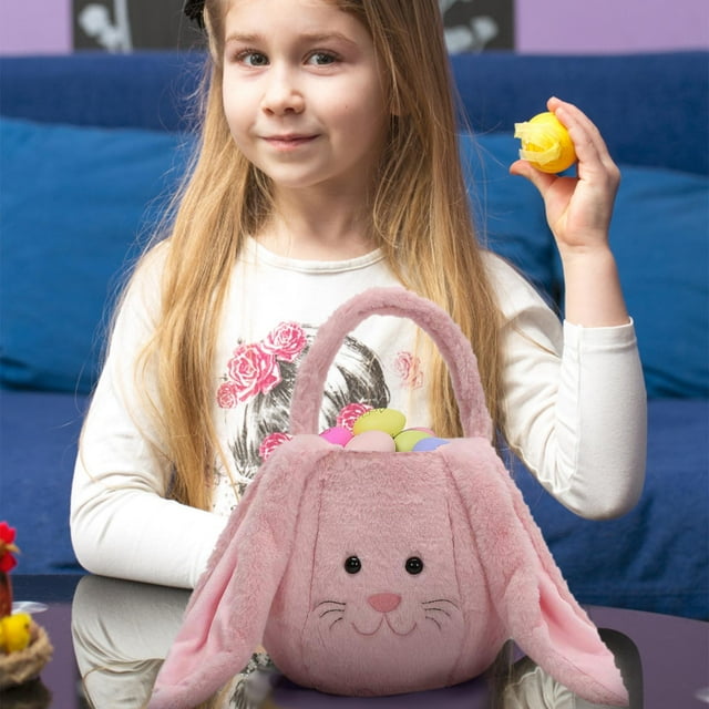 Cheapark Panier de Pâques Lapin Personnalisé avec Poignées Sac d'Oeufs Moelleux Personnalisé Cadeaux