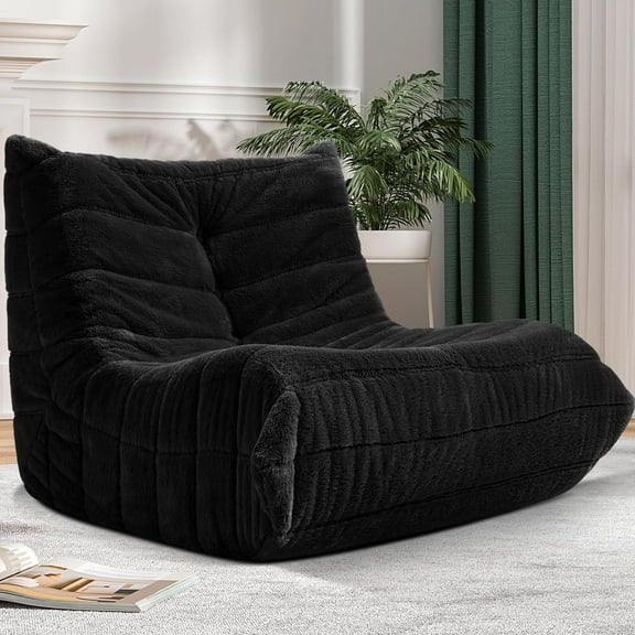 Bean Bag Chair Big Sofa Beanbag Chair for Adults Fireside Chair Bean Bag Lounger with Memory Foam Filled for Home,Apartment or Gaming Venue(Black Plush)