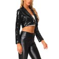 thumbnail image 4 of INSPIRE CHIC Open Front Cardigan for Women's Notched Lapel Cropped Party Club Sparkly Sequin Blazer Black XL, 4 of 5