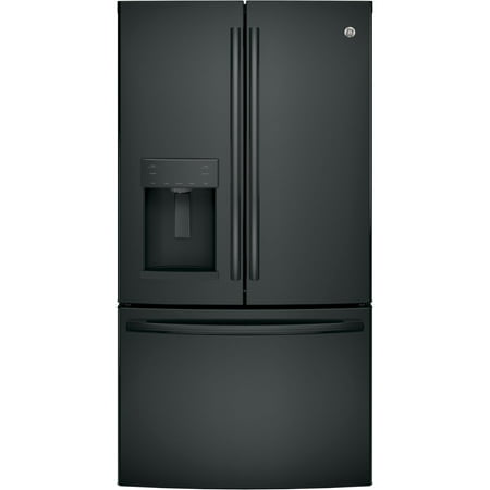 GE GFE28GGKBB - Refrigerator/freezer - freestanding - width: 35.7 in - depth: 36.3 in - height: 69.9 in - 27.8 cu. ft - french style with ice & water dispenser - high gloss