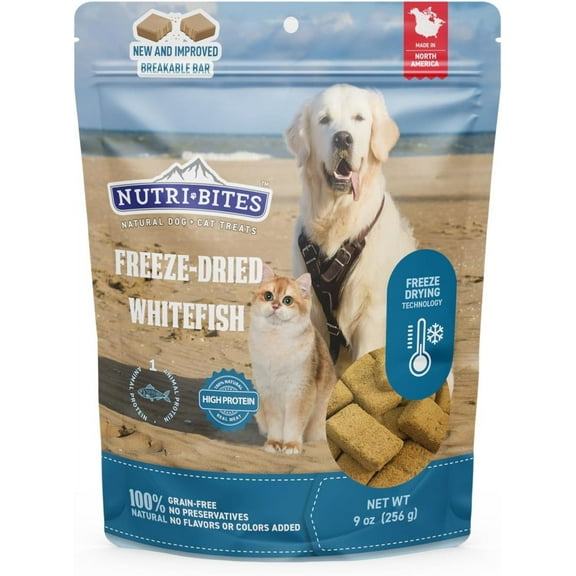 NutriBites Freeze-Dried Whitefish Dog & Cat Treats, 9oz | Healthy Pet Training Treat or Food Topper | High Protein & All Natural