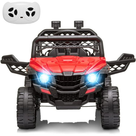

Kids Ride On Car Truck Power w/Parent Remote Control Electric Vehicles Toys Spring Suspension LED Lights AUX Port Music (Red 12V)