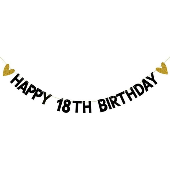 HAPPY 18TH BIRTHDAY Banner,Pre-Strung,Black Paper Glitter Party Decorations for 18 Years Old 18TH Birthday Party Supplies Letters Black