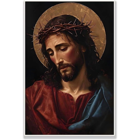 AVOI Jesus Canvas Wall Art Solemn Traditional Portrait of Jesus Christ with Halo Art Poster Redemption God Series For Room Religious Churches Wall Decor Unframe: 12x18in