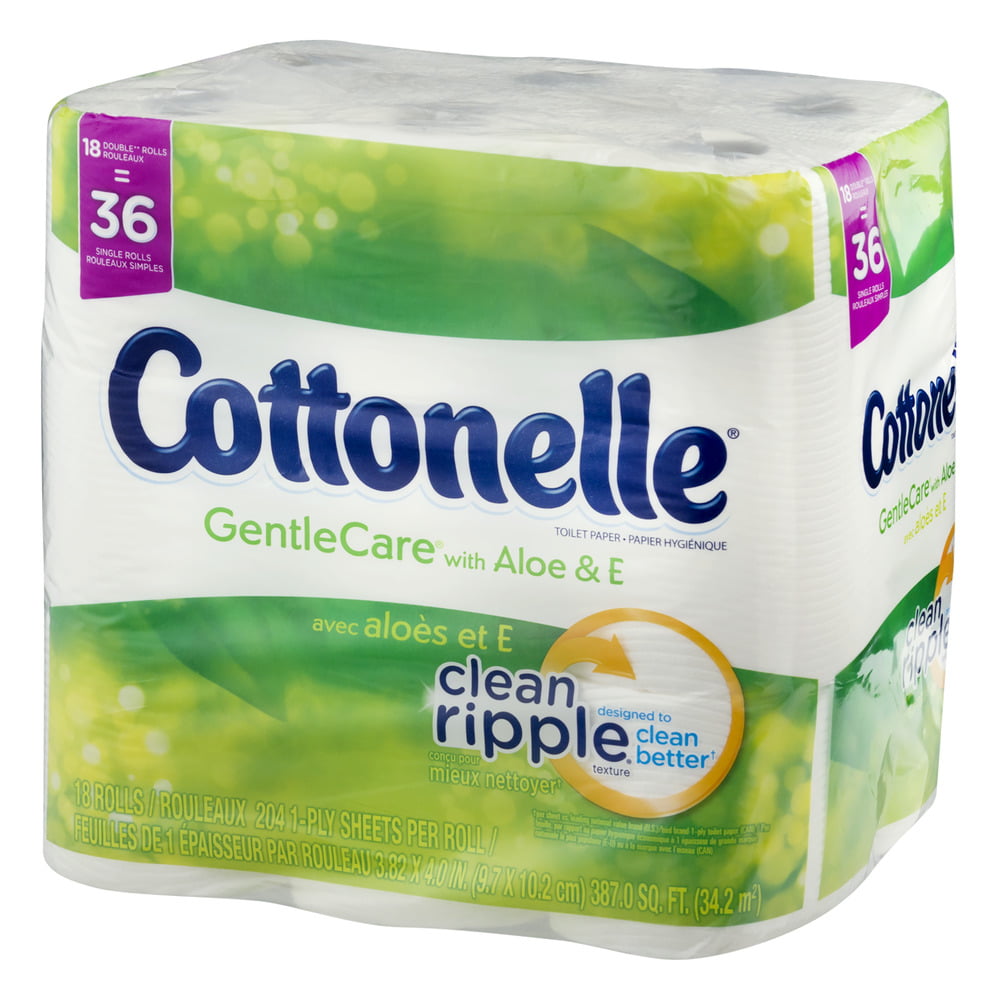Cottonelle Gentle Care with Aloe & Vitamin E Double Roll Toilet Paper Bath Tissue 204 Count 18 Rolls 