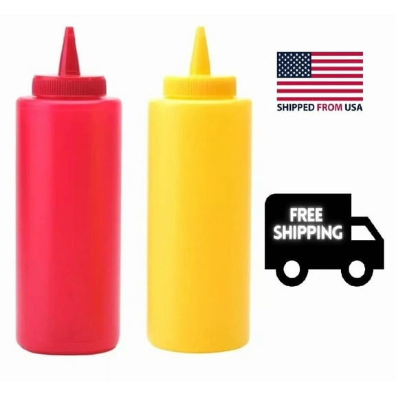 2Pk 12Oz Plastic Squeeze Bottle Condiment Dispenser Ketchup Mustard Hdpe