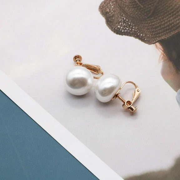 Vintage clip on 3/4" gold raised .06 white pearl screw back earrings