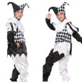 thumbnail image 3 of Disfraces de Carnaval de Halloween divertido disfraz de payaso empalmado en blanco y negro con sombrero para hombre y mujer conjunto innovador, 3 of 4