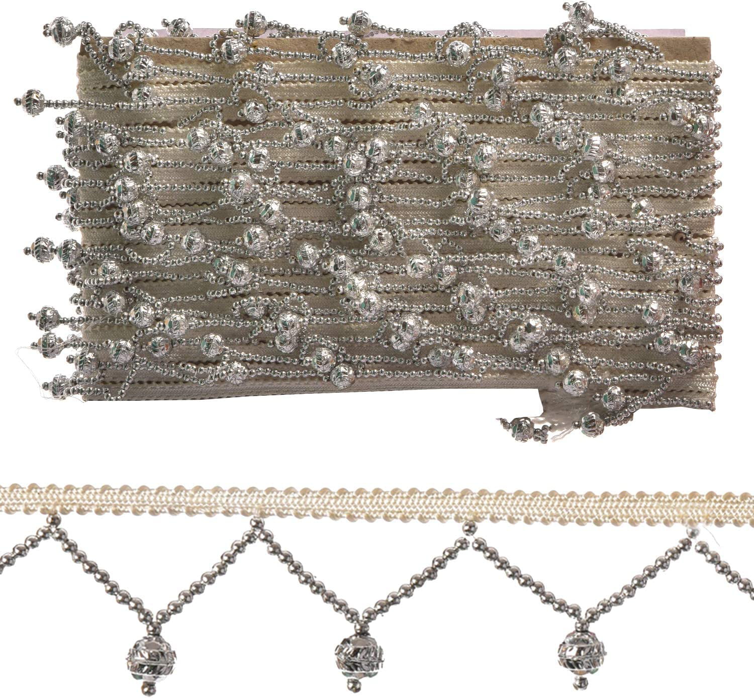 Trimming Shop 12mm Gold Pearl Beaded Embellishing Lace Trim Edge Ribbon, 1  Meter 