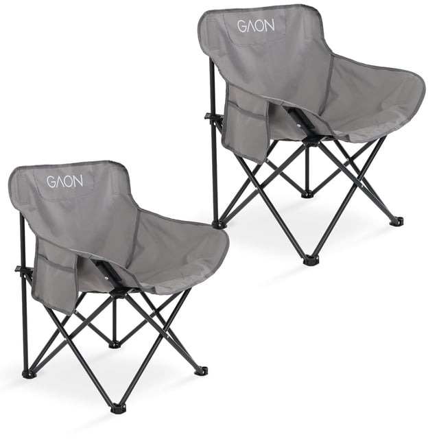 Silla Plegable para Camping Pesca Playa y Exteriores de Lona Impermebale Ligera Silla para Exterior Ergonomica con Estructura de Acero y Funda Transportadora Set de 2 Sillas (Gris)