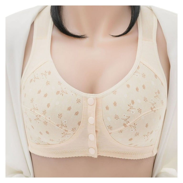 2PCS Women Plus Size Bra Wire Free Push Up Bras Comfortable Breathable  Front Four-Breasted Underwear for Elderly Beige : : Clothing,  Shoes & Accessories