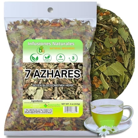7 Azahares Herbal Tea – 4 oz Loose Leaf Calming Tea Blend – Passion Flower, Valerian, Linden, Orange Blossom, Lemon Balm & More – 100% Natural, Vegan, Non-GMO, Caffeine-Free