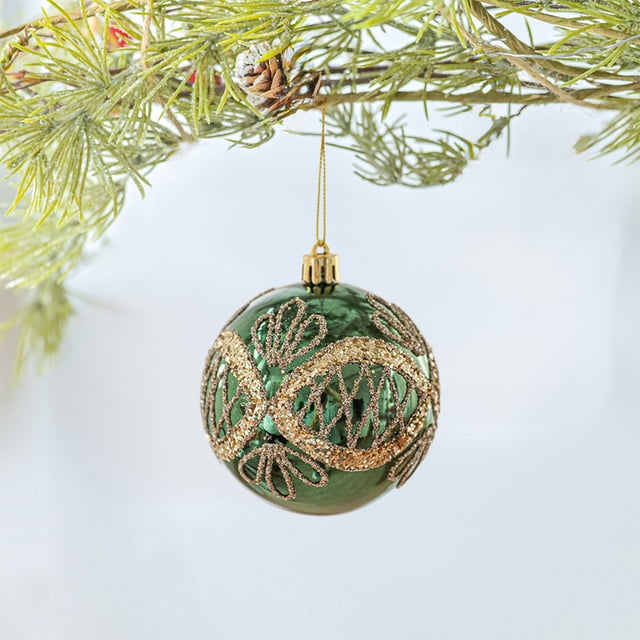 Bola de Navidad de 8 cm (3,14 pulgadas), bola de Navidad acrílica con diseño dorado, decoración navideña de alta gama, diseño de esmalte brillante, diseño de esmalte perlado, diseño pintado