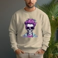 thumbnail image 3 of Men's 330g 100% Cotton Purple Haired Skull Pattern Dropped Shoulder Crew Neck Sweatshirt, 3 of 15
