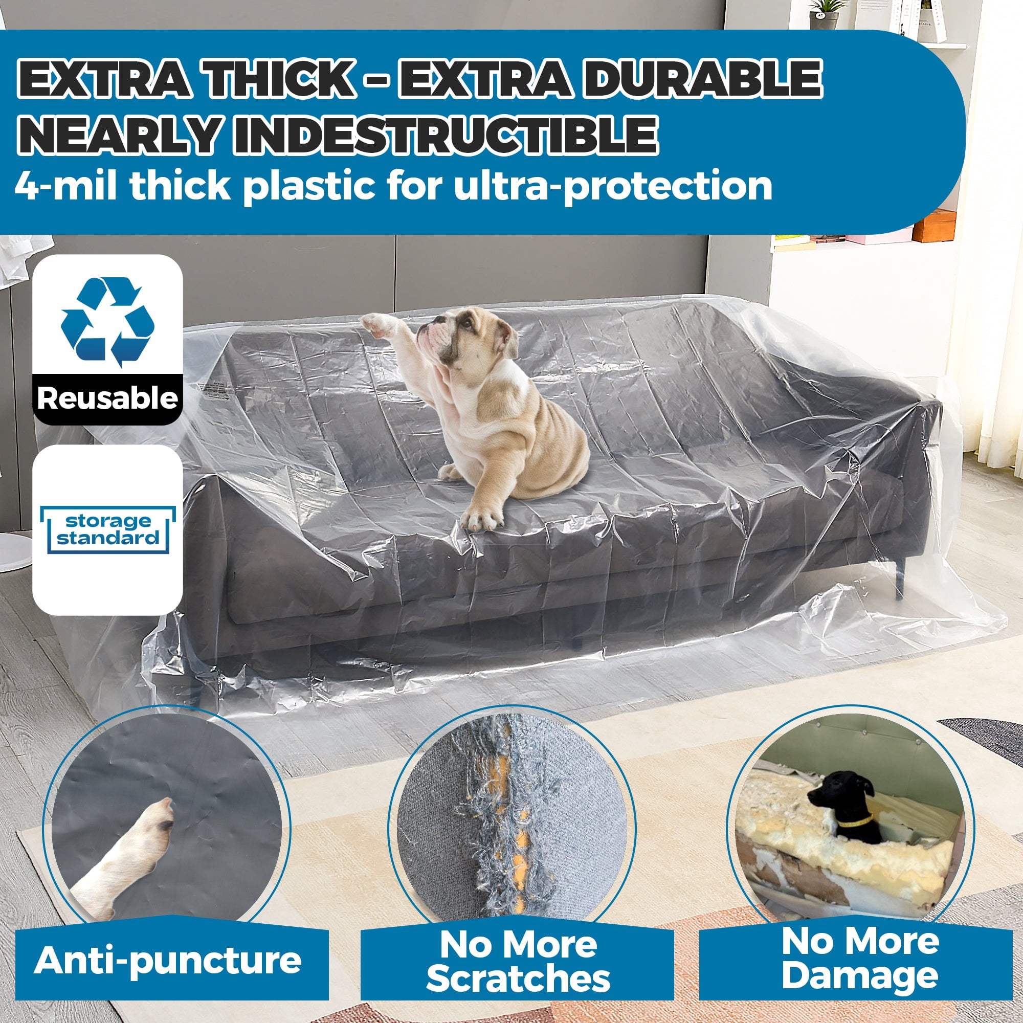 Storage Standard 2-Pack Loveseat Furniture Covers Waterproof Clear Plastic for Moving Storage Renovation, Heavy Duty Dustproof Protective Sofa Covers, Fits Loveseat Size up to 68 x 42 x 62 Inches