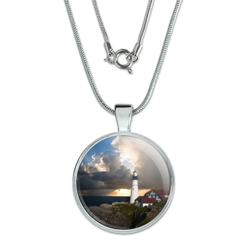 Sterling Silver Girls .8mm Box Chain 3D Lighthouse Cottage Pendant Necklace