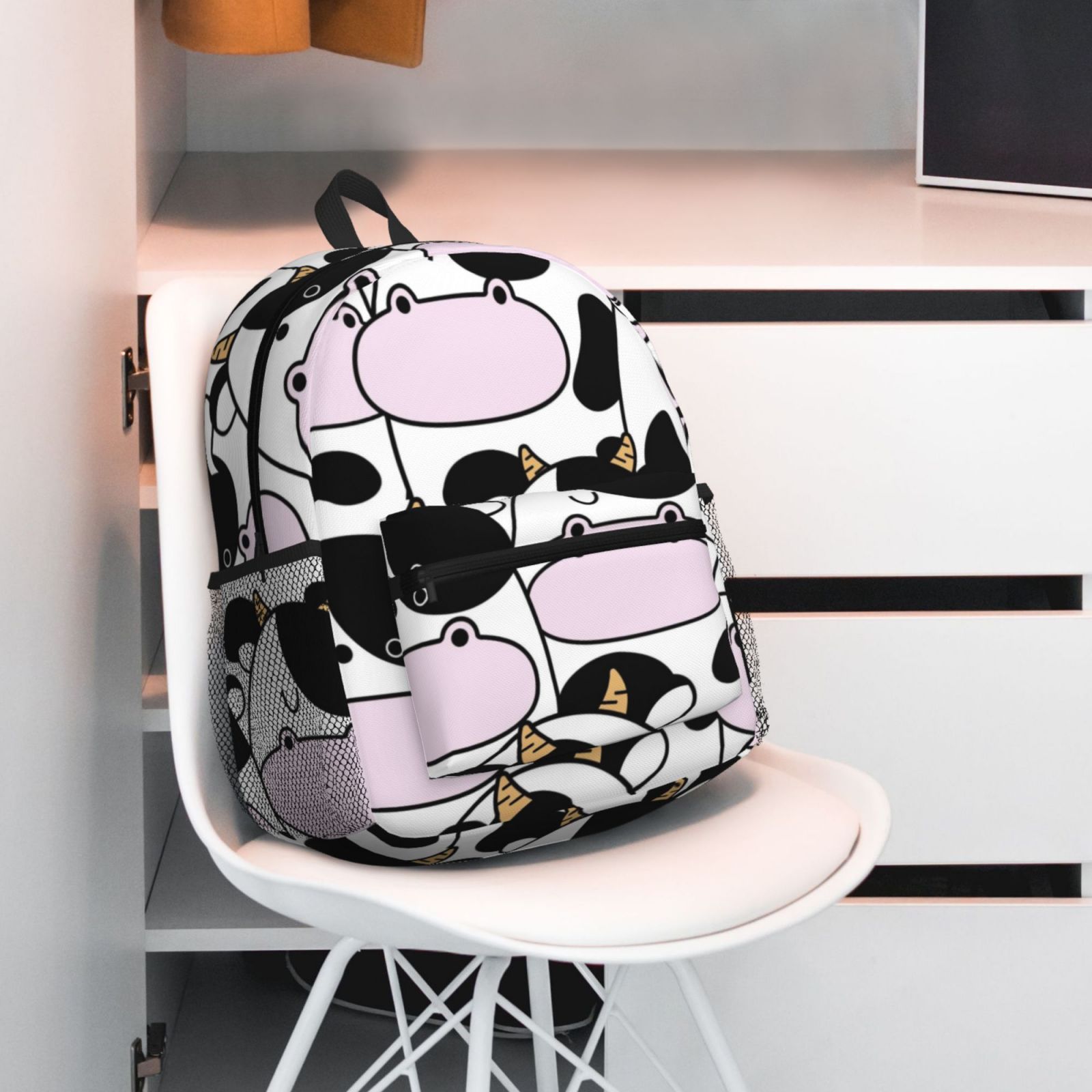 Vsdgher Cute Animal with Cow Print Unisex Large Capacity Bookbag Schoolbag Casual Daypack for High School/College/Teens/Travel/Work