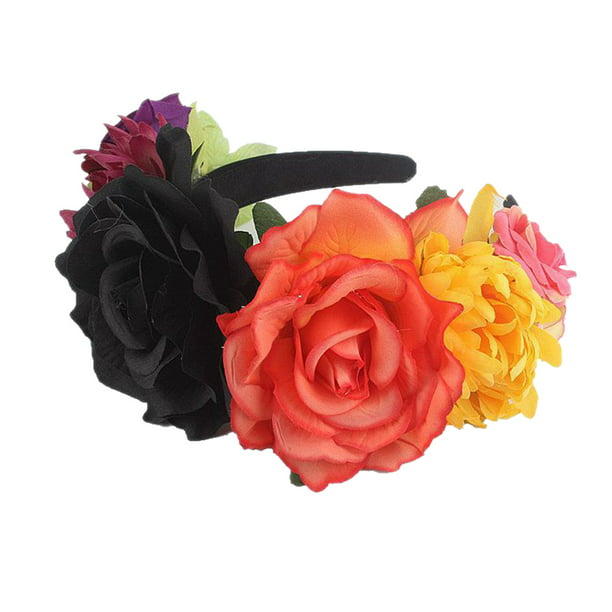 Headband Costume Rose Flower Crown Mexican Headpiece - Walmart.com ...
