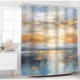 thumbnail image 3 of Abstract Shower Curtain for Bathroom Decor 72Wx72H Blue Gold Modern Aesthetic Minimalist Ocean Sea Sunset Oil Painting Simple Art Printed Fabric Polyester Waterproof 12 Pack Plastic Hooks, 3 of 6
