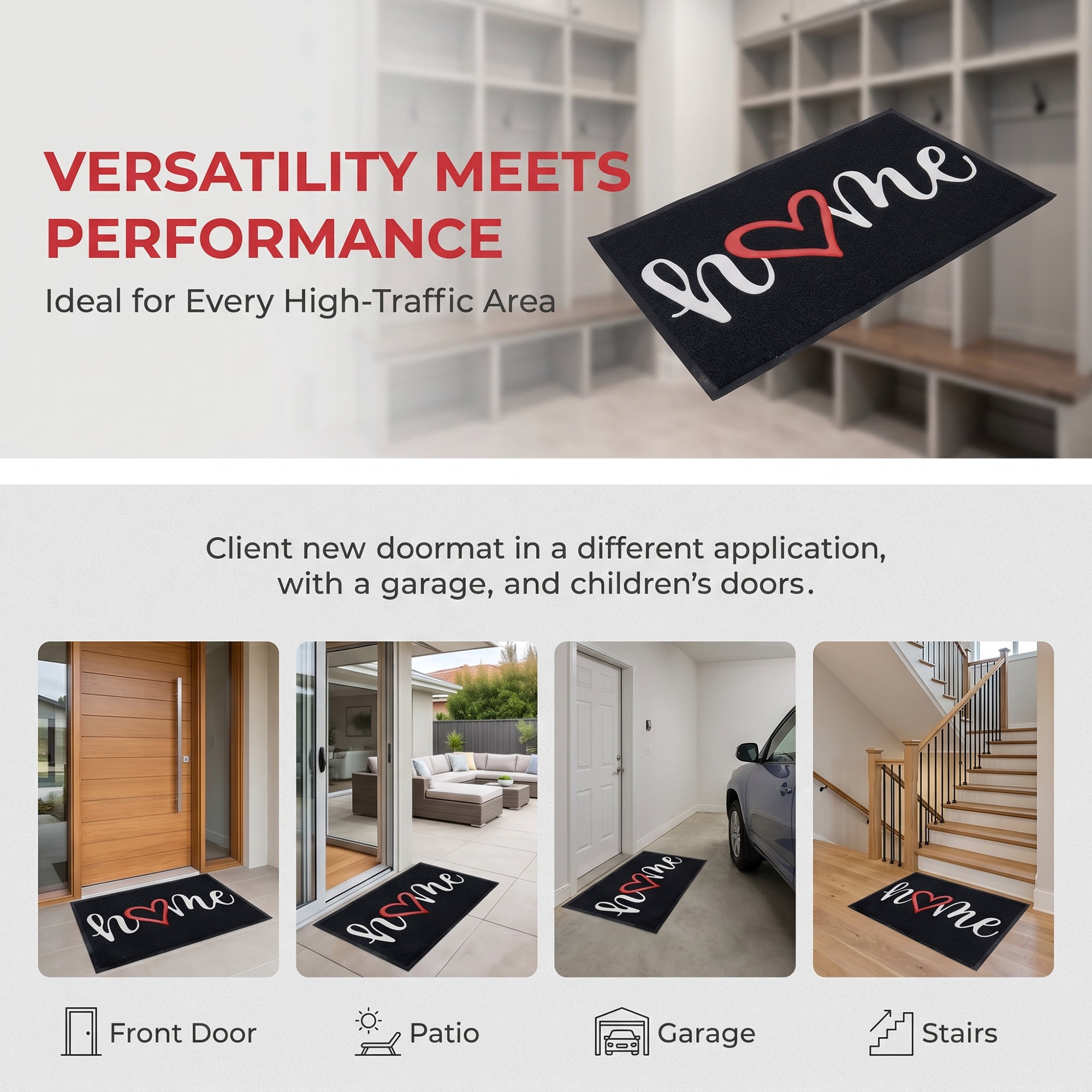 Unique Bargains Non-Slip Waterproof Entryway Low-Profile Scraper Mat Black 35" x 24"