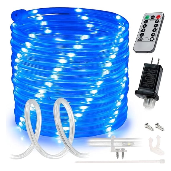 25ft LED Rope Light Blue, Outdoor Waterproof Lights 8 Modes - Garden, Patio, Holiday Decor