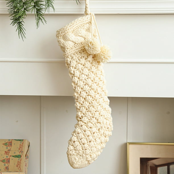Media Navideña Grande de 46 Cm, Bolsa de Regalo de Hilo de Punto con Adornos de Lana, Ideal para Colgar En La Chimenea, Dulces y Regalos, Decoración Navideña.